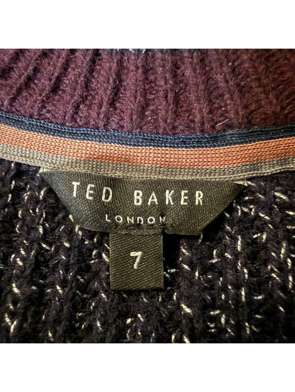 Ted Baker London Mens Size 7 Navy Blue Chunky Knit Wool Blend Crewneck Sweater